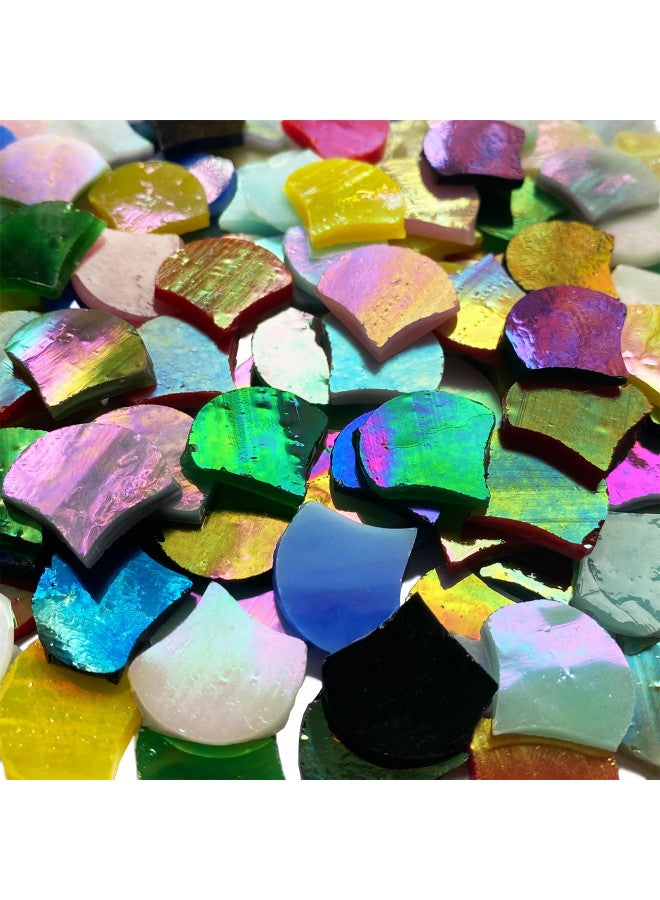 KALUCION KALUCION Magic Iridescent Fan Shaped Glass Mosaic Tiles for Crafts 170 Pieces, Stained Glass Supplies Mosaic Kit for Adults, Stained Glass Sheets Kit for Mosaic Projects  - Image 1