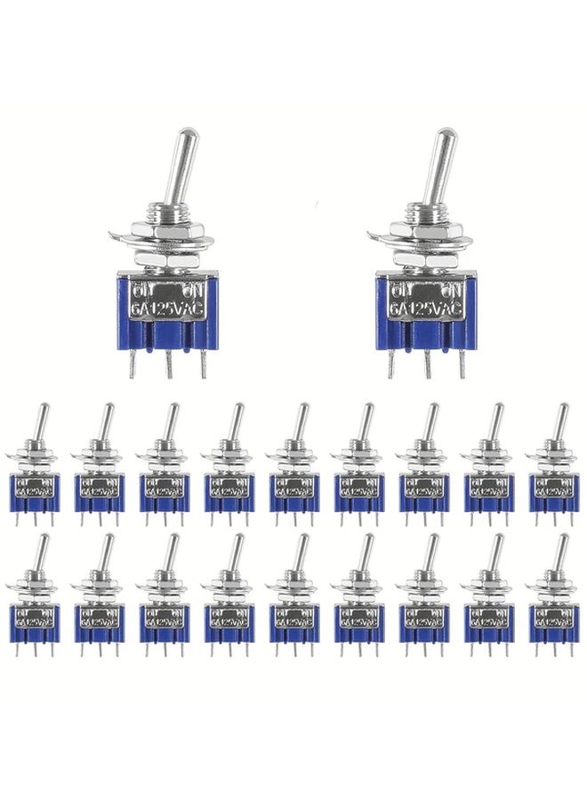 20pcs Blue 6mm ON ON Toggle Switches 3 Pin Mini Rocker Arm Dust Caps - Image 1