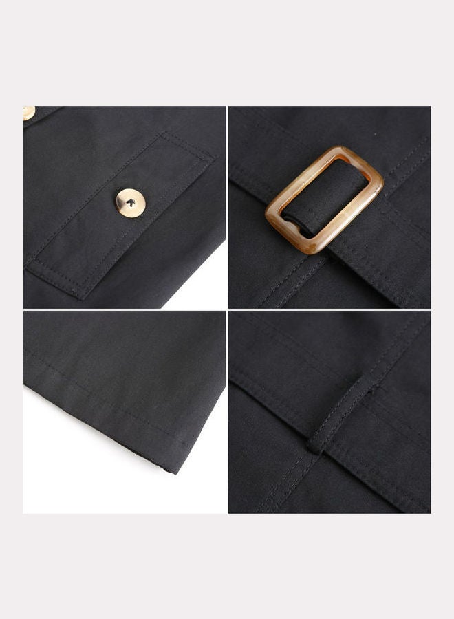 Belt Lapel Wind Coat Black - Image 5