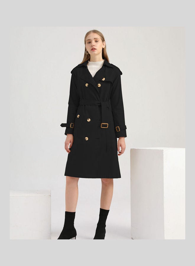 Belt Lapel Wind Coat Black - Image 4