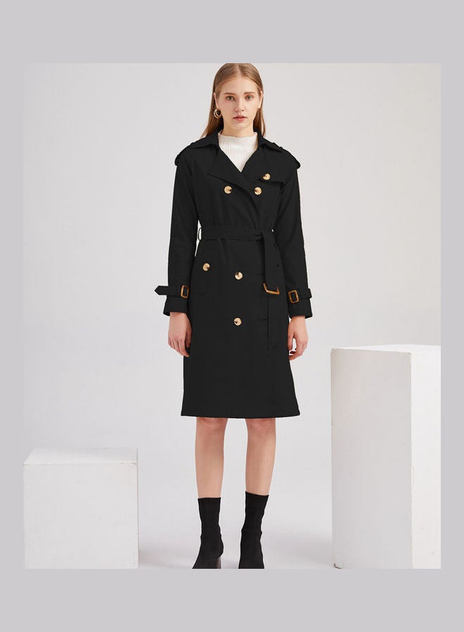 Belt Lapel Wind Coat Black - Image 1