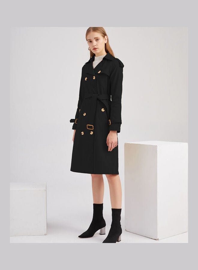 Belt Lapel Wind Coat Black - Image 3