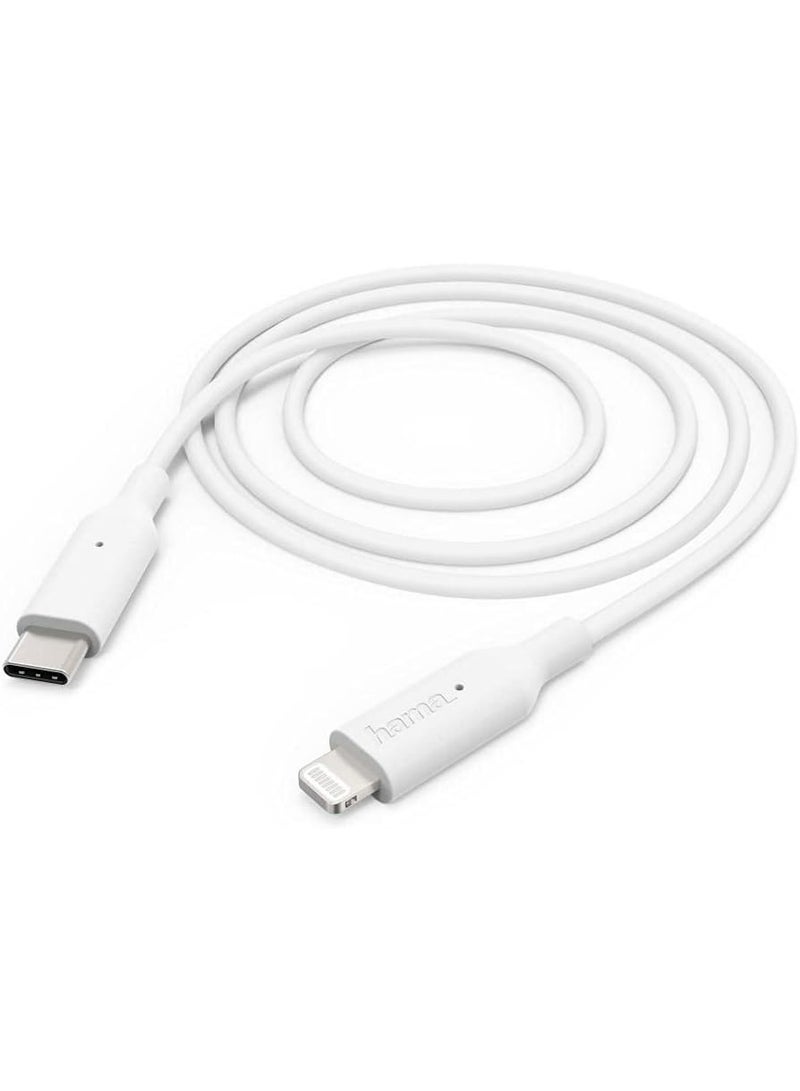 Hama USB Type-C to Lightning Charging/Data Cable, MFi Certified, 1m, White - Image 1