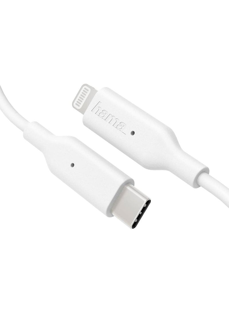 Hama USB Type-C to Lightning Charging/Data Cable, MFi Certified, 1m, White - Image 2