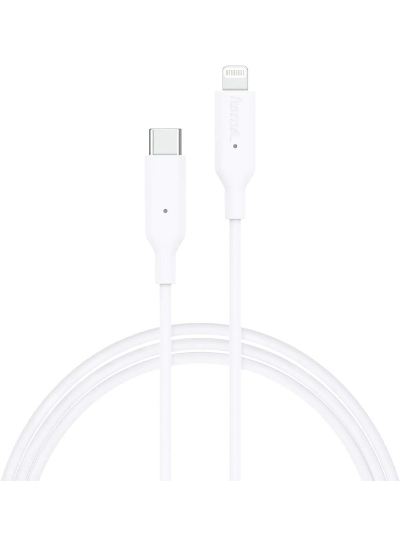 Hama USB Type-C to Lightning Charging/Data Cable, MFi Certified, 1m, White - Image 3