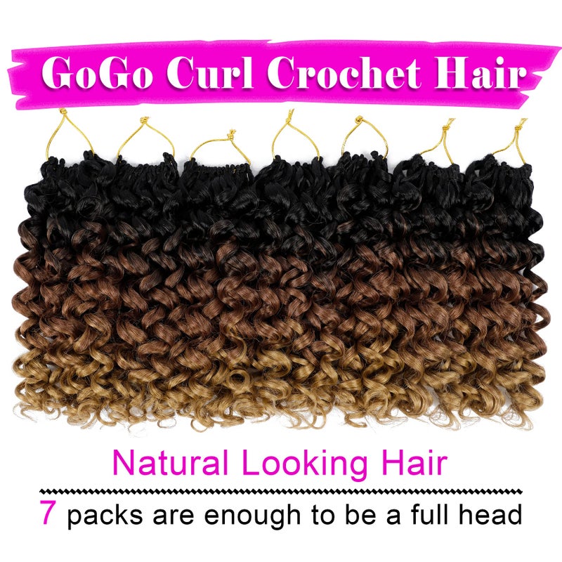 Eerya 7 Packs GoGo Curl Crochet Hair 10 Inch Short Curly Crochet Hair Beach Curl Water Wave Crochet Braids Synthetic Hair Extensions (10 Inch, T1B/30/27) - Image 2