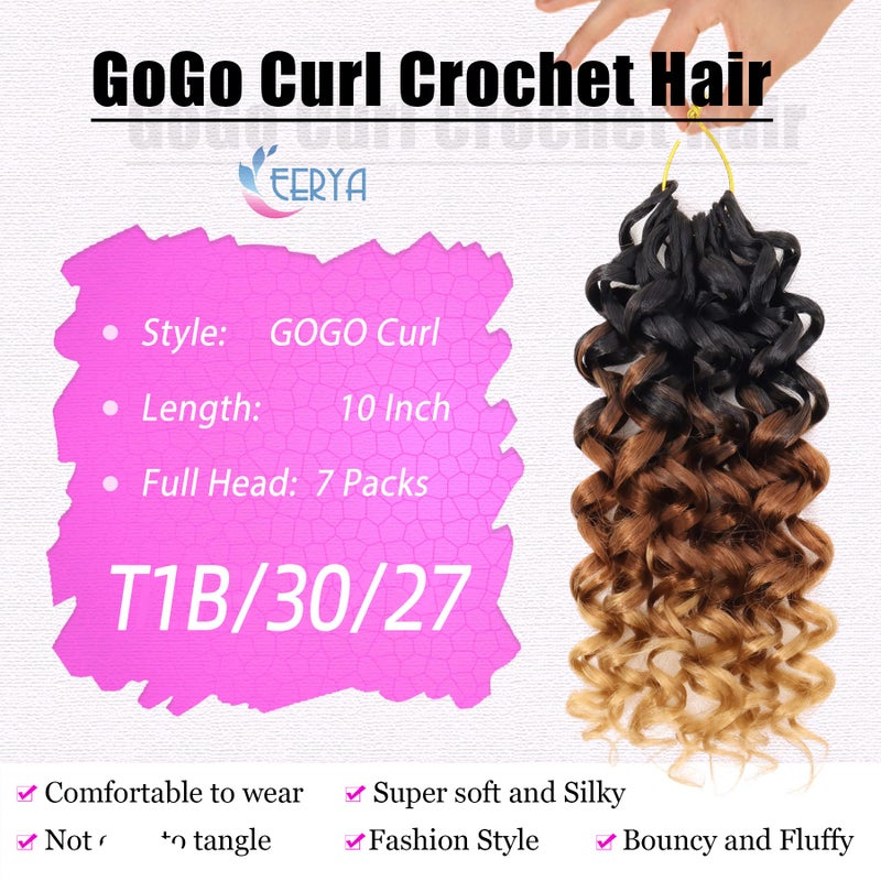 Eerya 7 Packs GoGo Curl Crochet Hair 10 Inch Short Curly Crochet Hair Beach Curl Water Wave Crochet Braids Synthetic Hair Extensions (10 Inch, T1B/30/27) - Image 3