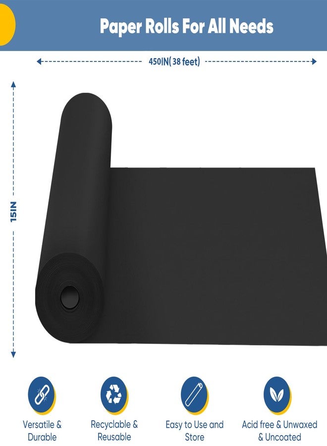Donyang Black Wrapping Paper, 15"×450" Art Craft Kraft Paper Construction Bulletin Board Decorative Paper Roll for Father’s Day Birthday Halloween, Bouquet Graduation Gift Wrap for Nurse Men - Image 2