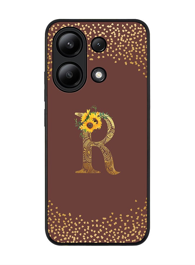 Stylizedd Rugged Black edge case for Xiaomi Redmi Note 13 4G, Cover Custom Monogram Initial Letter Mandala Floral Pattern Alphabet - R  (Brown ) - Image 1