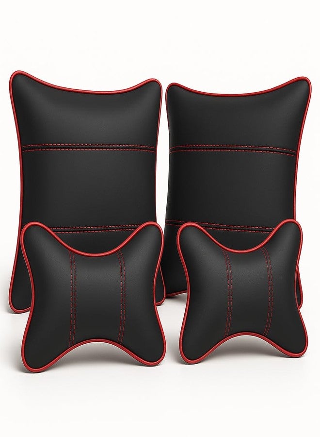 3D FRONTLINE Car Neck Rest Cushions and Pillow Combo(Black-Red,Pack of 4)