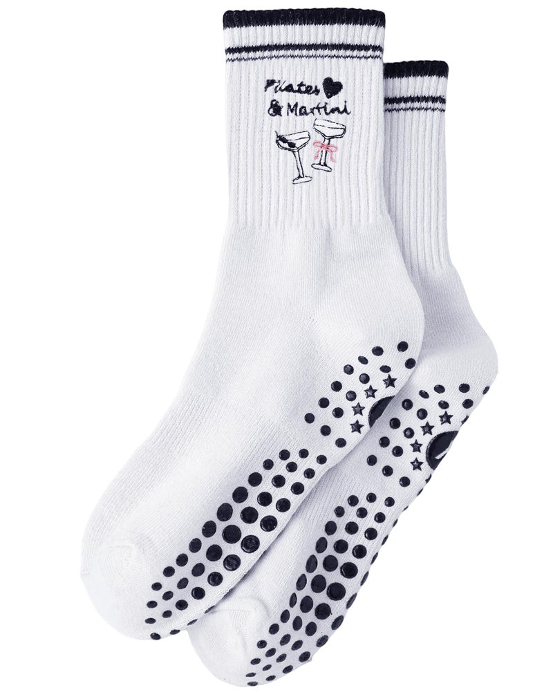 Yawlsow Pilates Grip Socks for Women Yoga Grippy Socks Cute Barre Non Skid Athletic Crew Sticky Sock Workout Hospital (US, Alpha, One Size, Regular, Regular, 1 Pack-Black-Martini) - Image 1