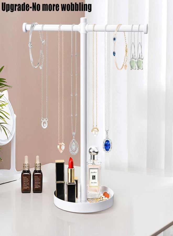 bodkar Jewelry Necklace Organizer Stand,12.9" Tall Sturdy Metal Jewelry Stand with Round Tray for Bracelet Bangles Holder Display,Long Necklace Organizer Holder (white) - Image 2