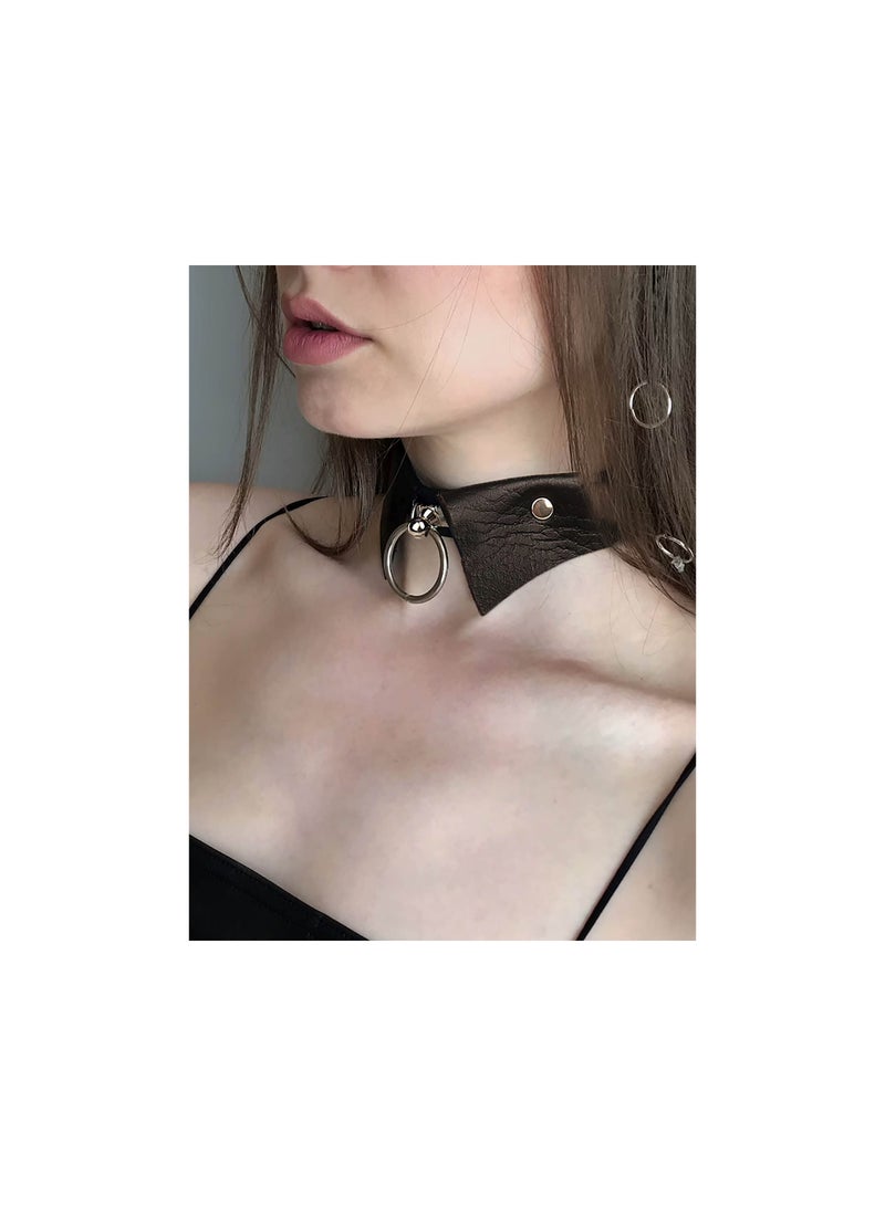 SOLARAE Pu Leather Chokers, Black Studded Collar Choker with Ring Rock Choker Necklaces Adjustable Nightclub Party, Not Easy to Get Rust and Corrode for Women and Girls Dancing, Cosplay, Party Wear(2 Pack) - Image 2