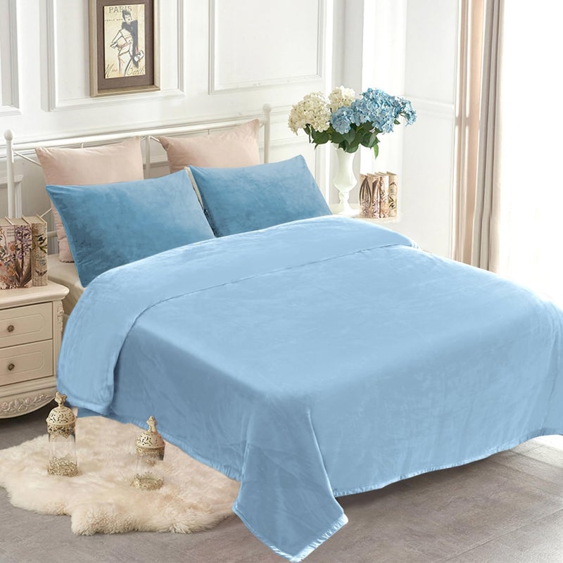 JYK Premium Silky Flannel Fleece Blanket - King Size 87'' x 95'', 4.4 LB Lightweight and Fluffy Cozy Plush Microfiber Blanket for Couch, Sofa, Bedroom, Light Blue - Image 1