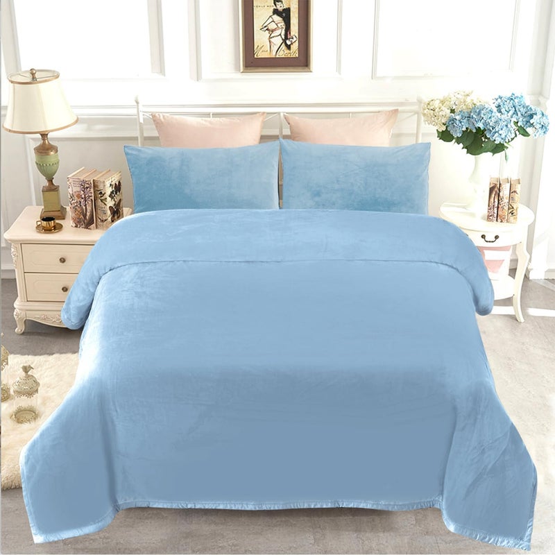 JYK Premium Silky Flannel Fleece Blanket - King Size 87'' x 95'', 4.4 LB Lightweight and Fluffy Cozy Plush Microfiber Blanket for Couch, Sofa, Bedroom, Light Blue - Image 2