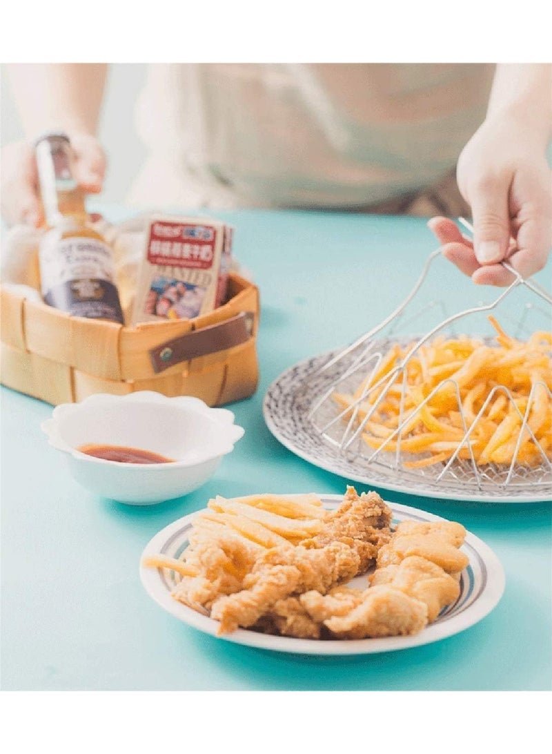 سلة قلي من الفولاذ المقاوم للصدأ، تصميم قابل للطي، مقبض محمول، مصفاة متعددة الوظائف، رائعة لقلي الطعام، الطهي بالبخار، التصفية، غسل الفواكه والخضروات - Image 3