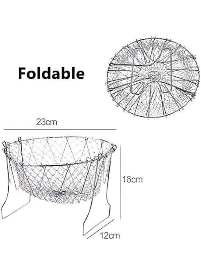 سلة قلي من الفولاذ المقاوم للصدأ، تصميم قابل للطي، مقبض محمول، مصفاة متعددة الوظائف، رائعة لقلي الطعام، الطهي بالبخار، التصفية، غسل الفواكه والخضروات - Image 2