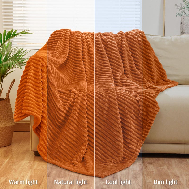 Bnuitland Bnuitland Orange Flannel Throw Blanket (90X90 inches) with Storage Pouch 300GSM Super Soft Fleece Stripe Pattern Sofa Blanket for Adults  Lightweight Cozy Bed Throw for Home Decor All Season  - Image 4