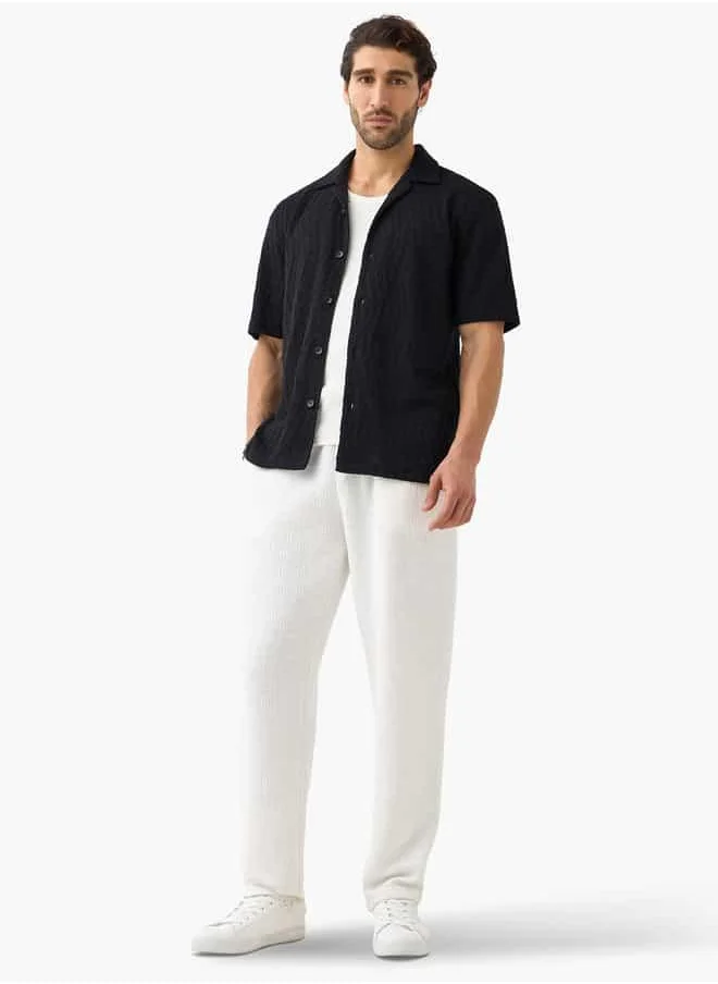 ايكونيك Iconic Textured Camp Collar Shirt with Short Sleeves