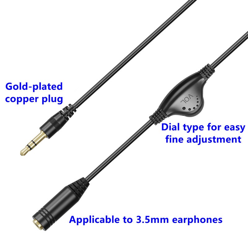 PChero 3.5mm Male to Female Stereo Audio Extension Adapter Cable with Volume Adjustment Control - 10inch - Image 4