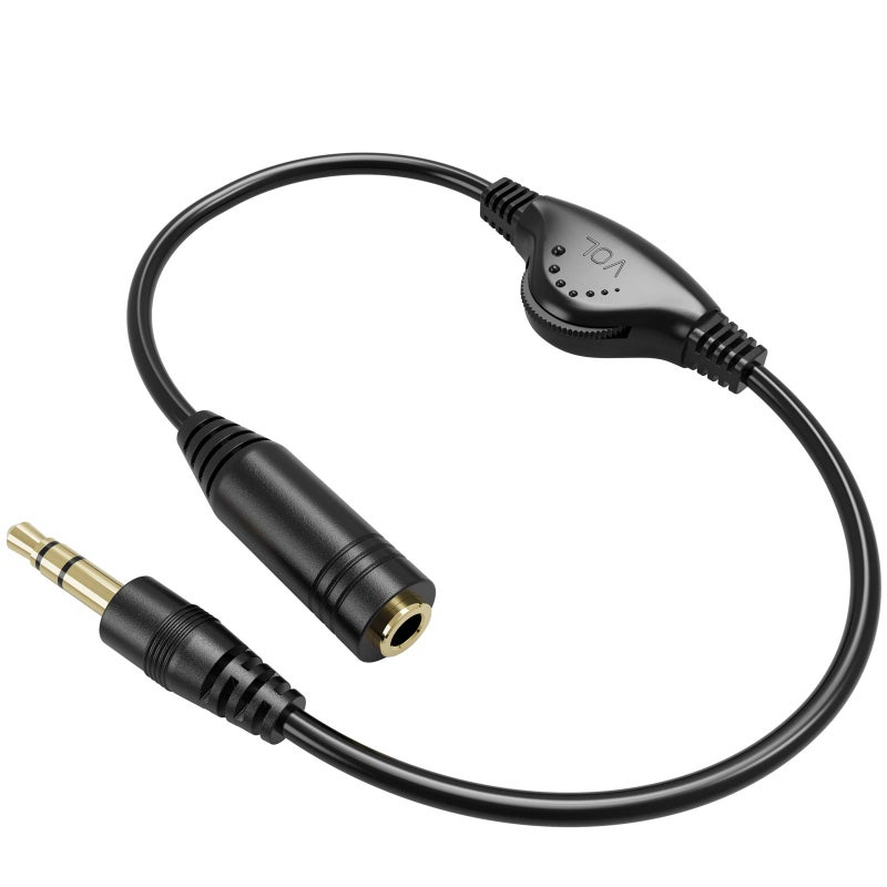 PChero 3.5mm Male to Female Stereo Audio Extension Adapter Cable with Volume Adjustment Control - 10inch - Image 1