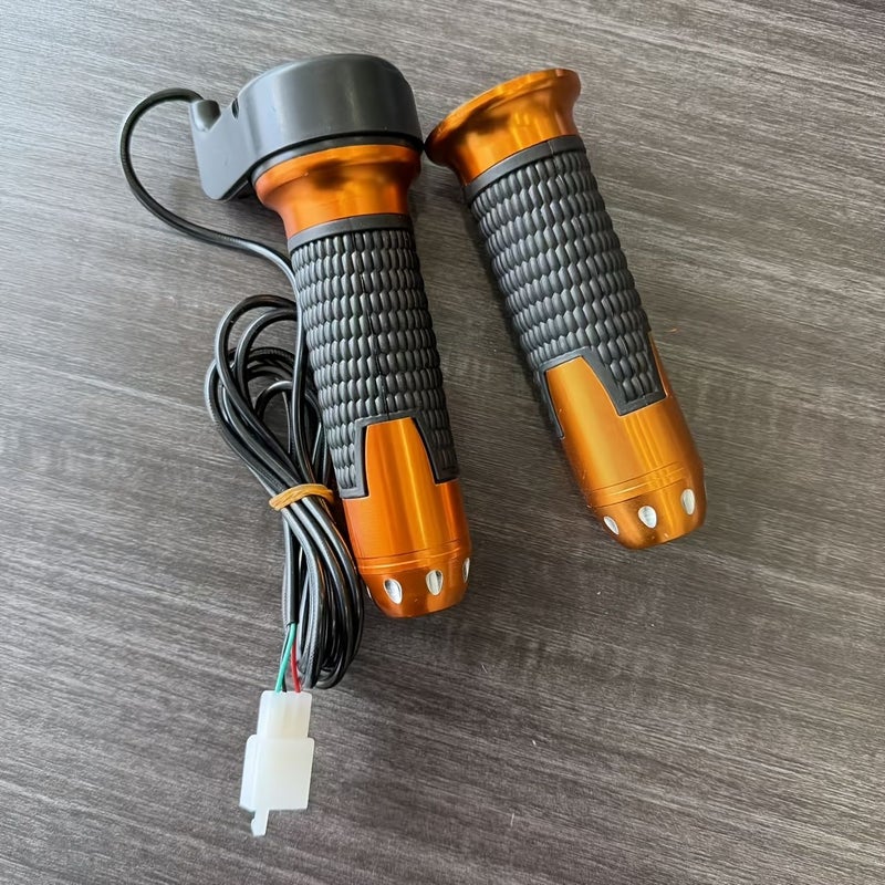 Motorcycle Pair Throttle Handle Orange Black Comfortable Grip - Image 1