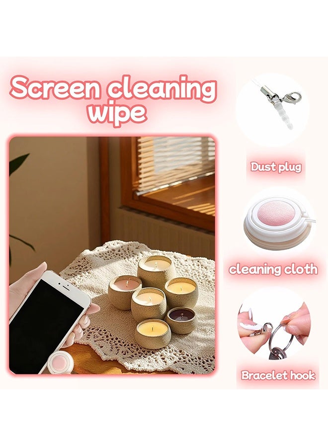 [2-Pack] Mobile Phone Screen Cleaning Tool & Port Plug – Portable Screen Cleaner (Medal-Shaped) for Eyeglasses, Phones, Tablets, and Lenses – Reusable & Washable, Cute Design with Wrist Strap (Khaki + Blue) - Image 5