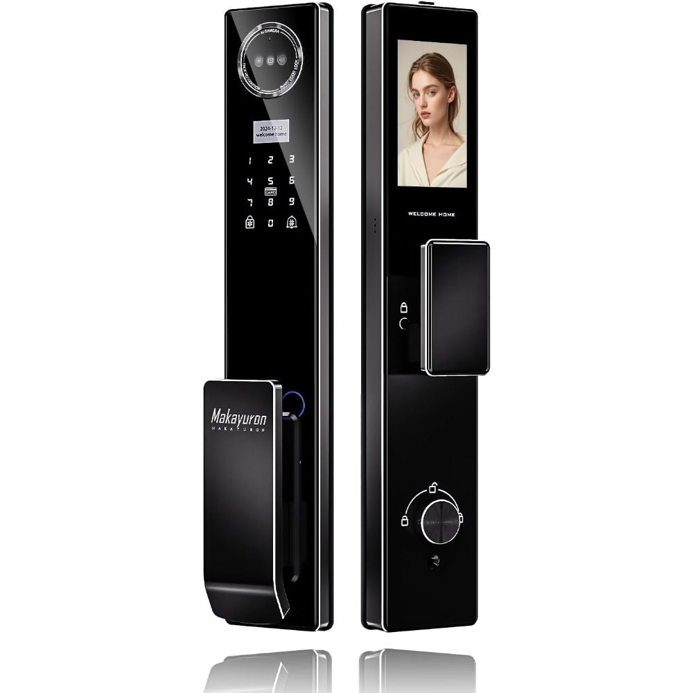 Smart Door Lock CNC Full Aluminum - 5000mAh Battery, Face/Fingerprint/Palm Print Unlock, Tuya WiFi App Control, 6068 Mortise D1proU-Black