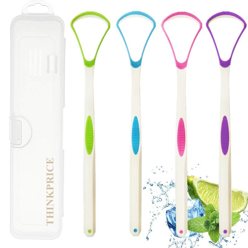 THINKPRICE Tongue Scraper Cleaner 100% BPA Free Tongue Scrapers with Travel Handy Case for Adults, Kids, Healthy Oral Care, Easy to Use, Help Fight Bad Breath (4 PACK) - Image 2
