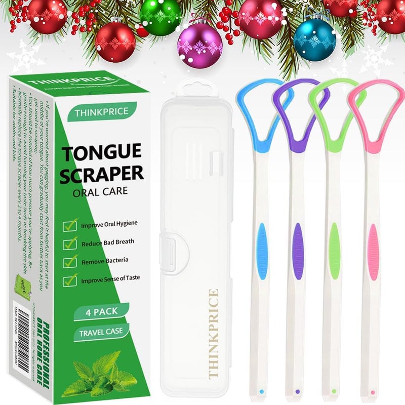THINKPRICE Tongue Scraper Cleaner 100% BPA Free Tongue Scrapers with Travel Handy Case for Adults, Kids, Healthy Oral Care, Easy to Use, Help Fight Bad Breath (4 PACK) - Image 3