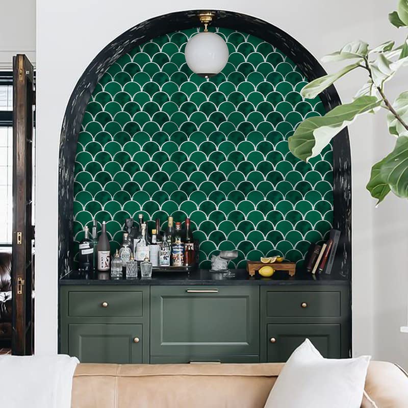 Homeart Fish Scale Peel and Stick Wall Tile, Emerald Green Backsplash Removable Scallop Mosaic Kitchen Backsplash 3D Self Adhesive Stick on Wall Tiles (10 Sheets) - Image 4