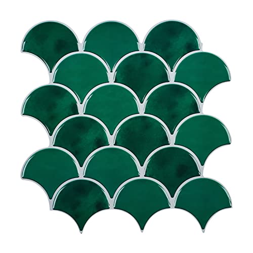 Homeart Fish Scale Peel and Stick Wall Tile, Emerald Green Backsplash Removable Scallop Mosaic Kitchen Backsplash 3D Self Adhesive Stick on Wall Tiles (10 Sheets) - Image 1