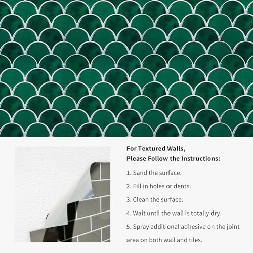 Homeart Fish Scale Peel and Stick Wall Tile, Emerald Green Backsplash Removable Scallop Mosaic Kitchen Backsplash 3D Self Adhesive Stick on Wall Tiles (10 Sheets) - Image 5