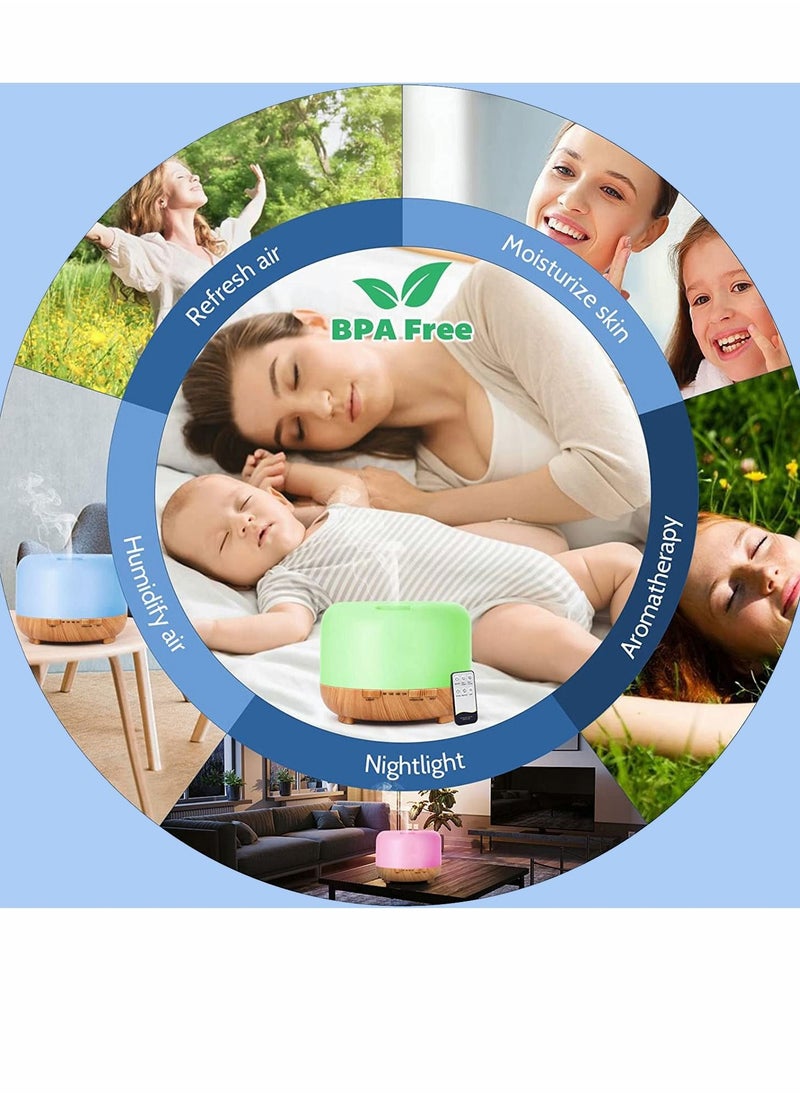 Y&D - Upgraded Essential Oil Diffuser 500ml Ultrasonic Aromatherapy Air Vaporizer with 7 Color Lights 4 Timer Fragrant Cool Mist Humidifier Auto Shut-off Function for Home Office - Image 1