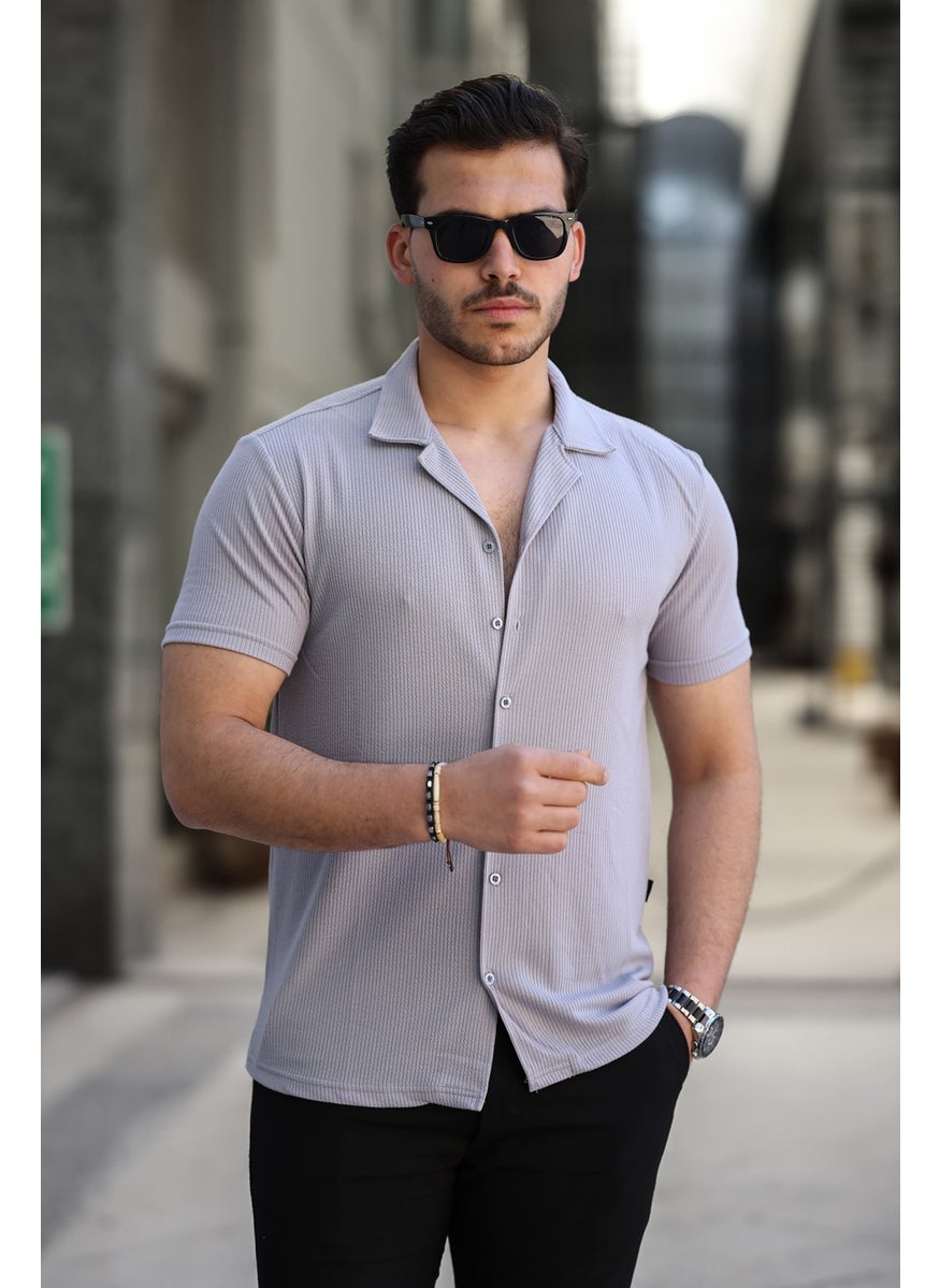IXIR - Men's Slim Striped Shirt Gray - Image 1