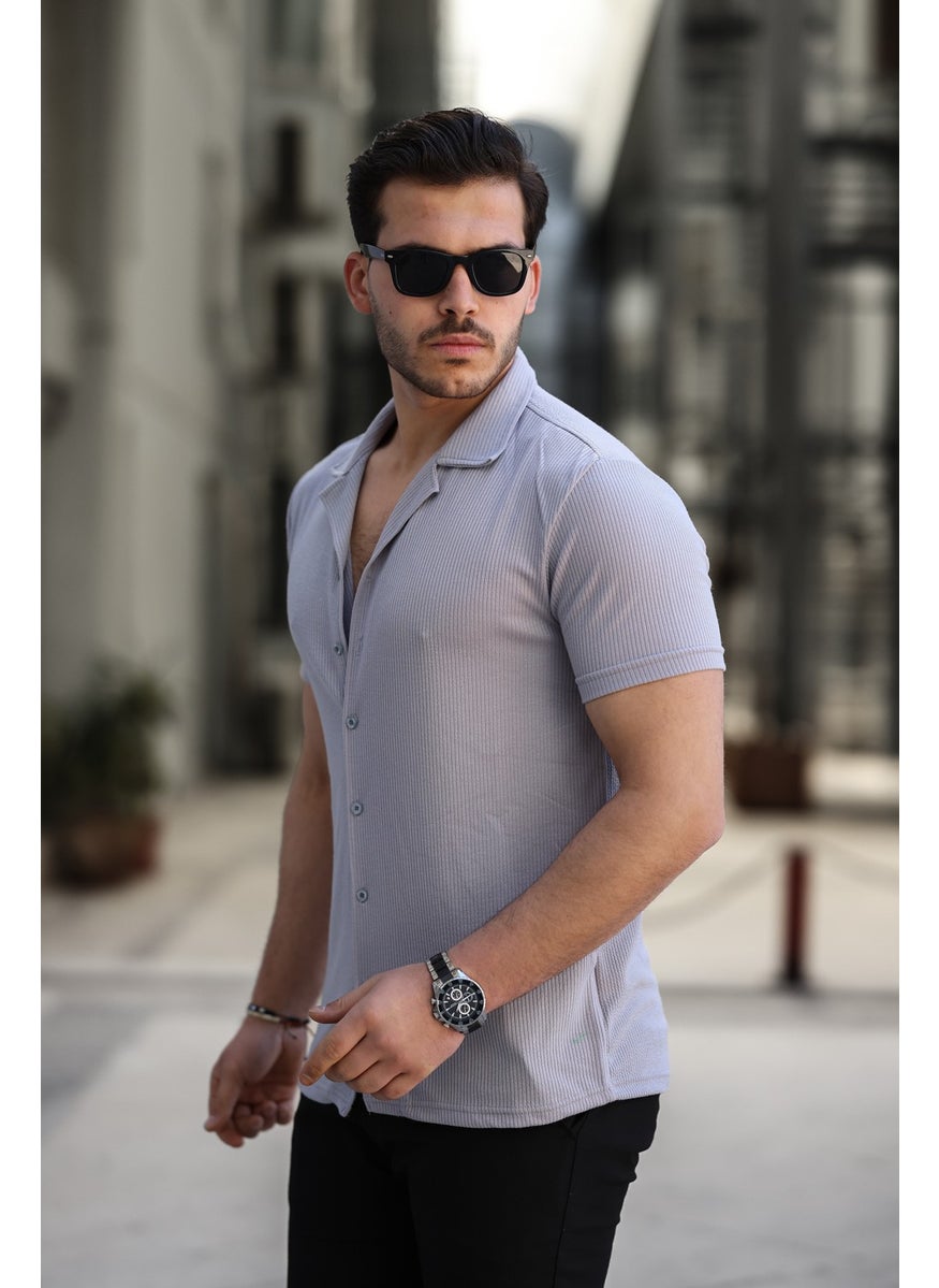 IXIR - Men's Slim Striped Shirt Gray - Image 1