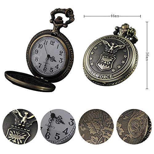VIGOROSO Vintage Retro Pocket Watch UNITED STATES AIR FORCE Style Bronze Steampunk Chain in Box - Image 2