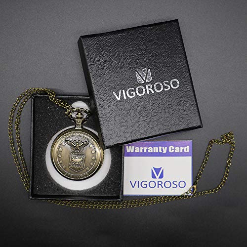 VIGOROSO Vintage Retro Pocket Watch UNITED STATES AIR FORCE Style Bronze Steampunk Chain in Box - Image 5