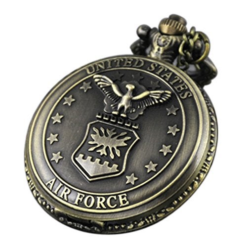 VIGOROSO Vintage Retro Pocket Watch UNITED STATES AIR FORCE Style Bronze Steampunk Chain in Box - Image 1