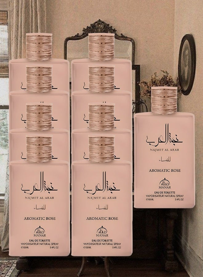 manar 9 Pieces Najmet Al Arab Aromatic Rose Perfume For Women 100ml EDT - Image 1