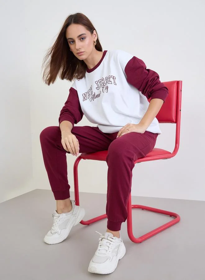 Styli Regular Fit Printed Sweatshirt and Joggers Co-Ords