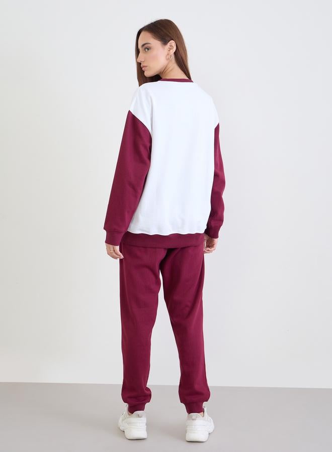 ستايلي طقم بيجاما من جوغر وسويت شيرت طويل بقصة عادية - Image 4