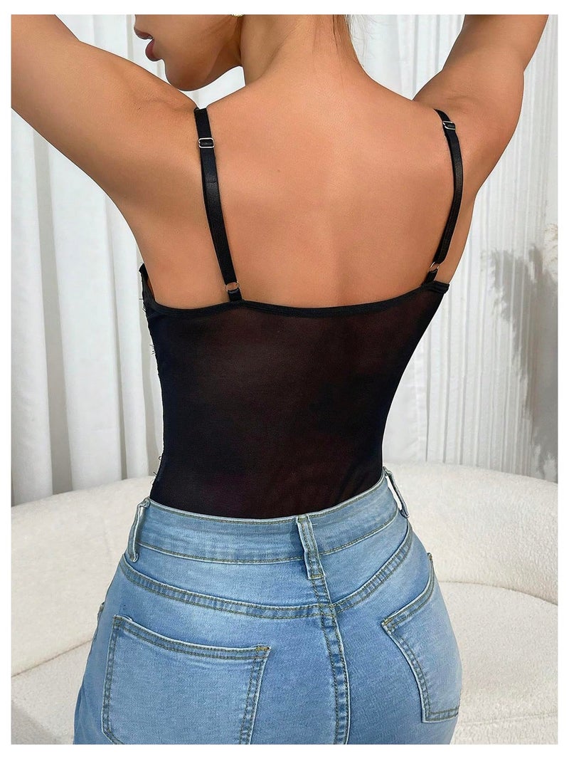 SweatyRocks Women's Lace Corset Shapewear Bodysuits Backless Sleeveless Thong Bodysuit Shirt Tops Black Medium - Image 2