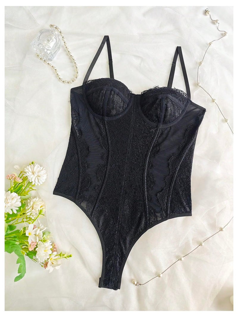 SweatyRocks Women's Lace Corset Shapewear Bodysuits Backless Sleeveless Thong Bodysuit Shirt Tops Black Medium - Image 5