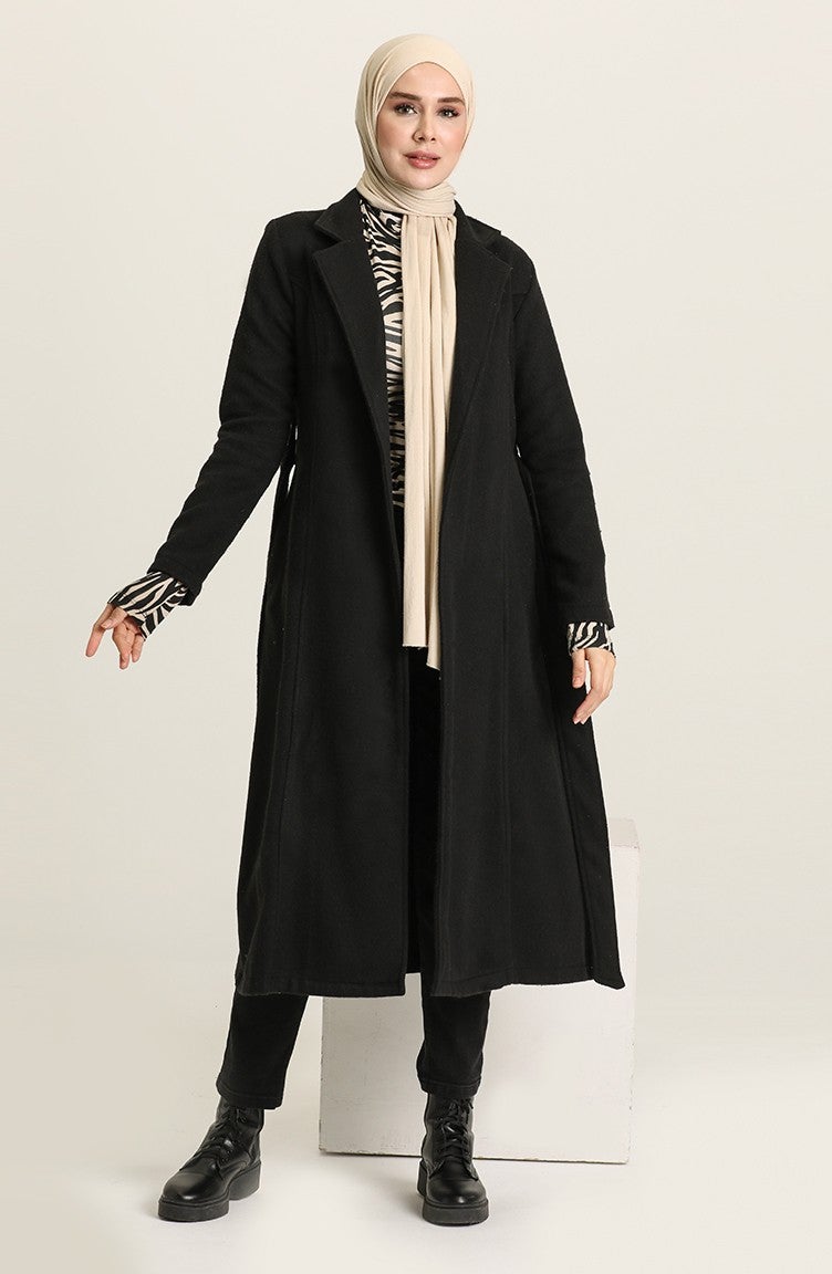 Sefa Merve Belted Winter Coat 612970-01 Black - Image 1