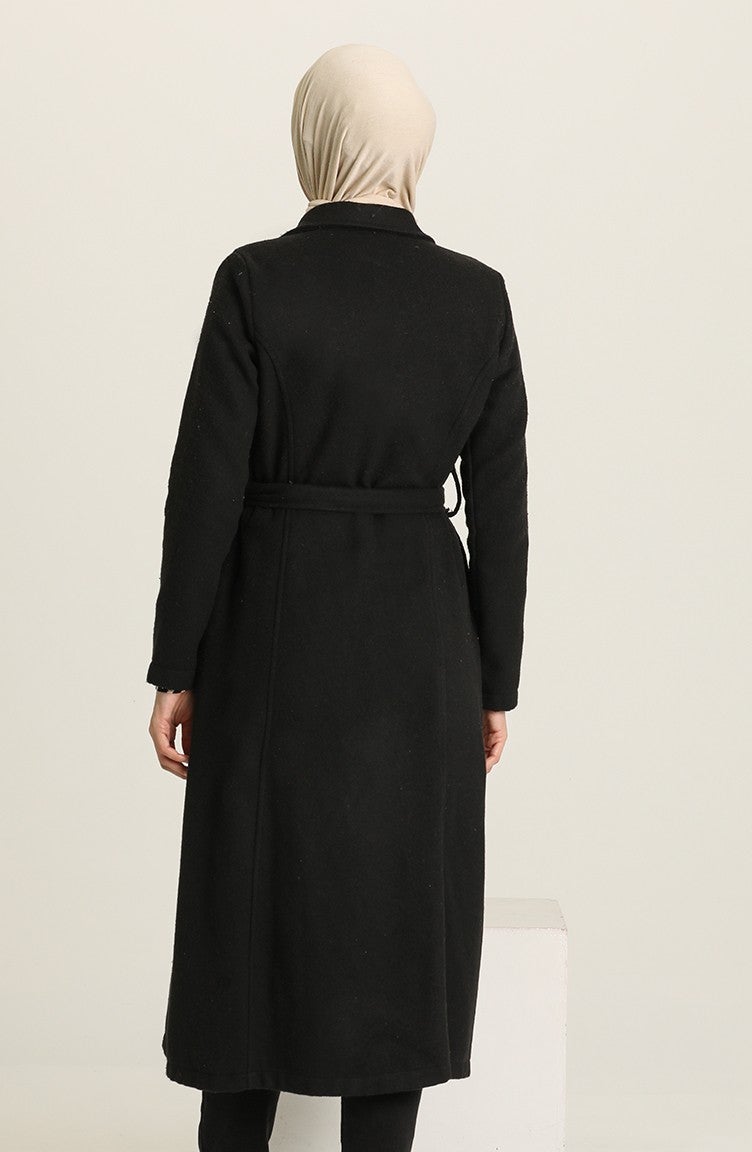 Sefa Merve Belted Winter Coat 612970-01 Black - Image 3