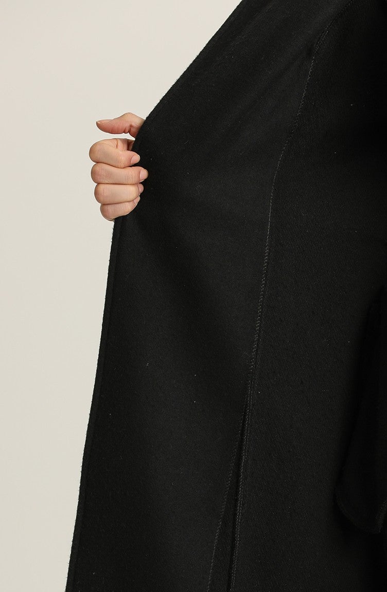 Sefa Merve Belted Winter Coat 612970-01 Black - Image 5