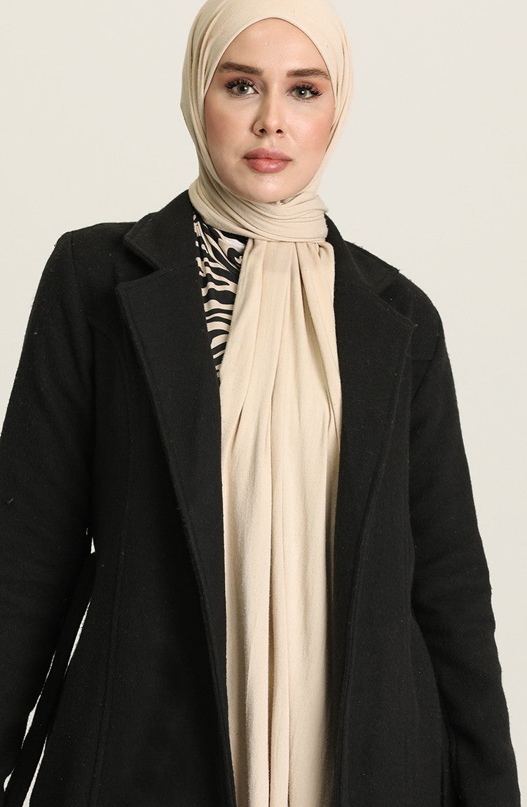 Sefa Merve Belted Winter Coat 612970-01 Black - Image 4