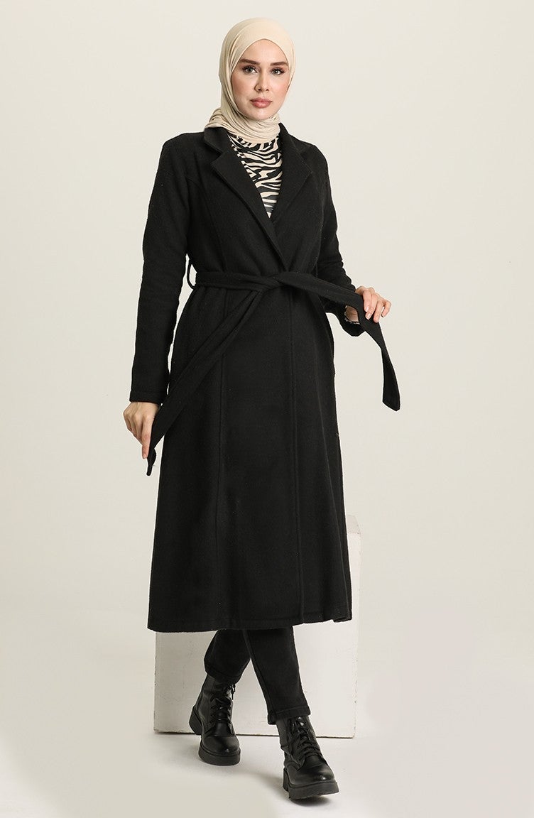 Sefa Merve Belted Winter Coat 612970-01 Black - Image 2