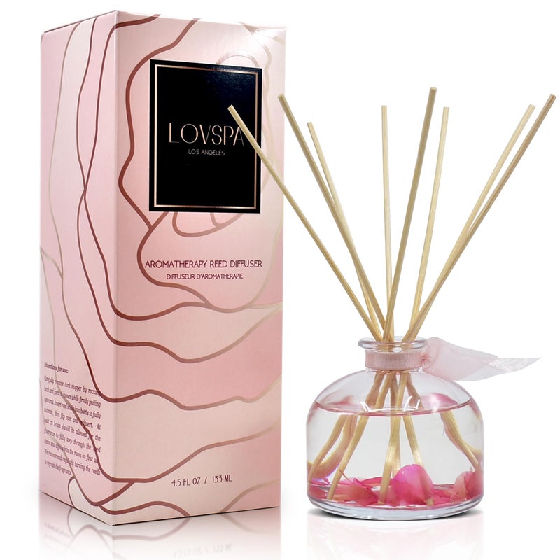 LOVSPA Reed Diffuser Set, Moroccan Rose Scented Oil Diffuser with Sticks, Home Fragrance Accessories for Bathroom Shelf Decor, Aroma Diffusers for Home or Office Desk, USA Made - Image 1